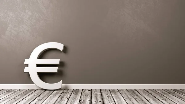 Euro Currency Sign on Wooden Floor Against Wall — Stock Photo, Image