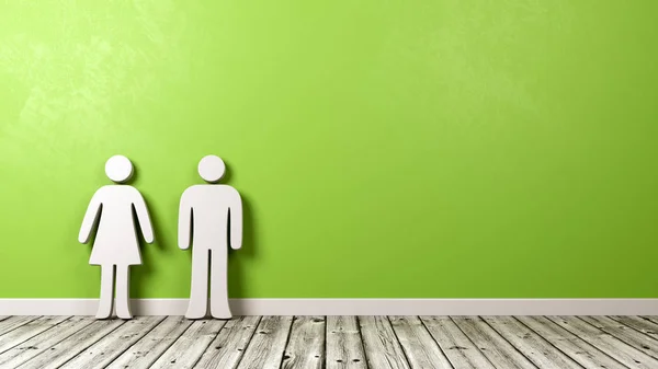 Man and Woman Symbol on Wooden Floor Against Wall — Stock Photo, Image