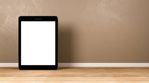 Tablet PC ile odada beyaz perde — Stok fotoğraf