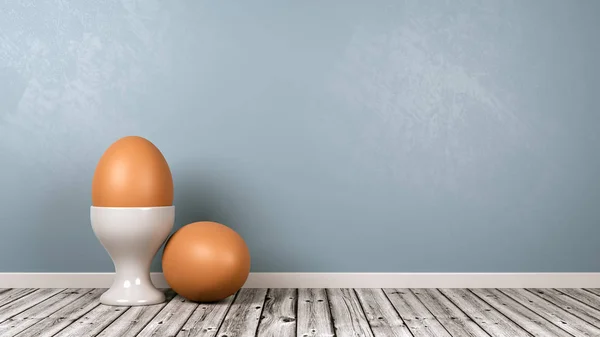 Tojás és tojás-kupa a falnak fa padló — Stock Fotó