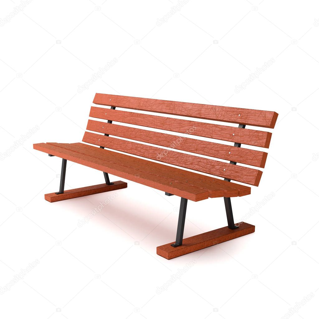 Wooden Bench on White Background