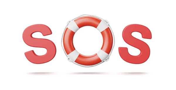 SOS Text Lifebelt Isolated on White 3D Illustration — 스톡 사진