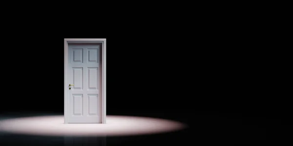 Closed White Door Isolated Spotlighted on Black Background — 스톡 사진