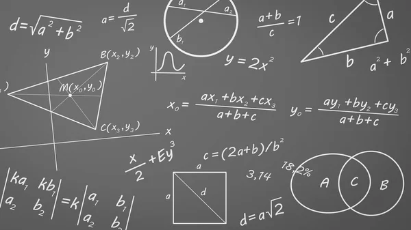 Math Formulas, Graphs and Symbols on Chalkboard — Stockfoto