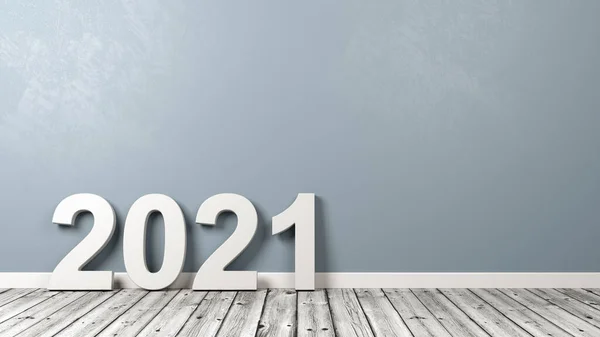 2021 Număr text pe podea de lemn împotriva peretelui — Fotografie, imagine de stoc