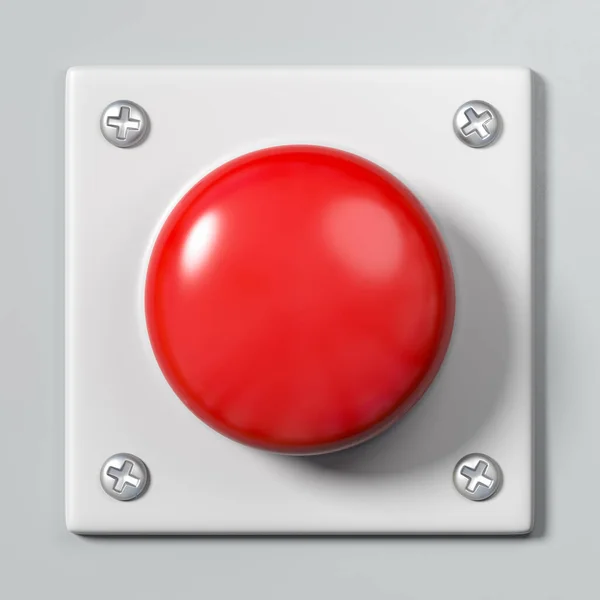 Botón rojo sobre fondo gris — Foto de Stock
