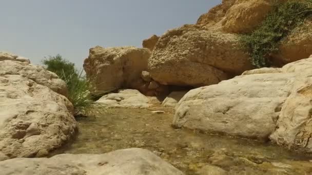 Γιγαντιαία πέτρες γύρω έρημο ρεύμα — Αρχείο Βίντεο