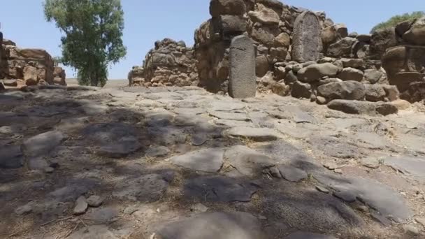 Медленно приближаясь к развалинам городских ворот в Израиле — стоковое видео