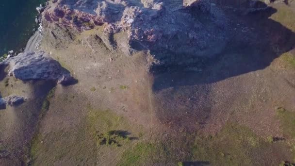 Baikal lake rocks from aerial view. — Stock Video