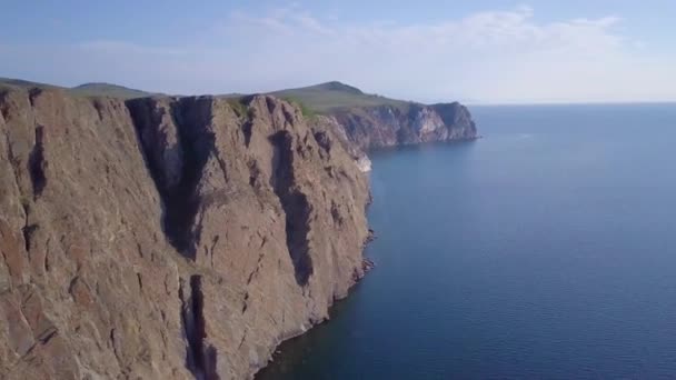 Baikal lake rocks from aerial view. — Stock Video