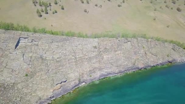 Baikal lake shore and rocks from aerial view — Stock Video