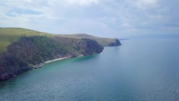 Baikal lake shore and rocks from aerial view — Stock Video