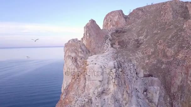 Baikal lake shore van luchtfoto — Stockvideo