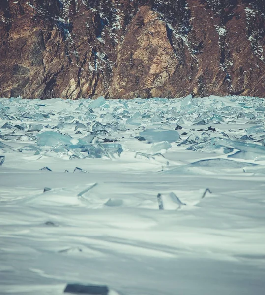 Lago Baikal Paesaggio Invernale Siberia Ghiaccio — Foto Stock