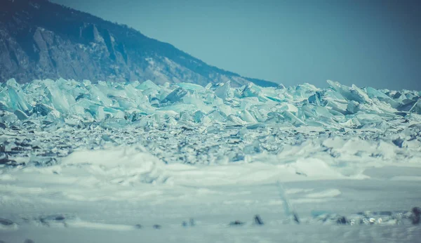 Jezioro Bajkał Pejzaż Zimowy Syberii Lód — Zdjęcie stockowe