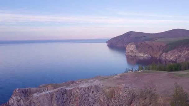Prores Baikal Lake Shore Rotsen Van Luchtfoto Landschap — Stockvideo