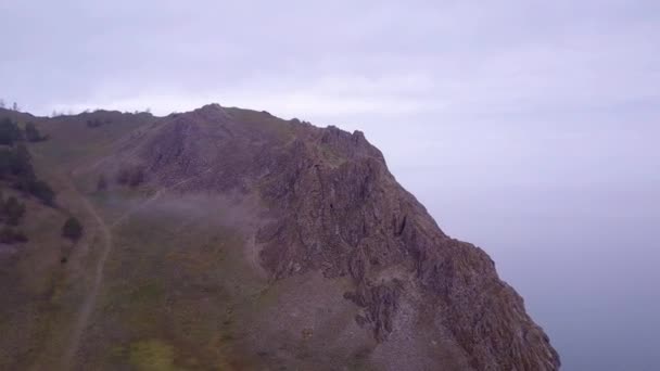 Prores Baikal Lake Shore Rocks Aerial View Landscape — Stock Video
