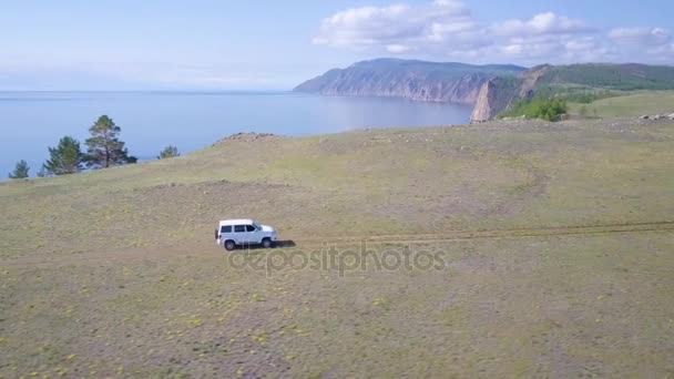 Prores Carro Passeios Longo Costa Lago Baikal Paisagem — Vídeo de Stock