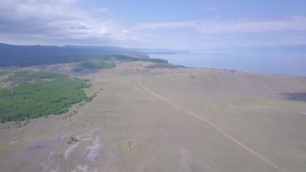 Prores Baikal Orilla Del Lago Rocas Desde Vista Aérea Paisaje — Vídeo de stock