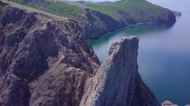 Prores Baikal Lago Costa Rochas Vista Aérea Paisagem — Vídeo de Stock