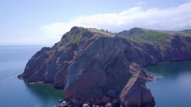 Prores Baikal Lake Shore Rocks Aerial View Landscape — Stock Video