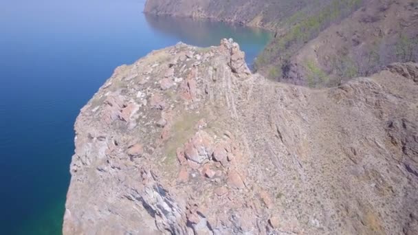 Baikal Lake Shore Rotsen Van Luchtfoto Landschap — Stockvideo