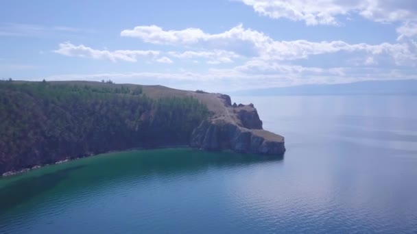 Brzegu Jeziora Bajkał Skały Lotu Ptaka Krajobraz — Wideo stockowe