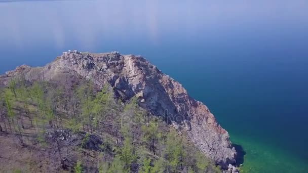 Baïkal Rive Lac Rochers Vue Aérienne Paysage — Video