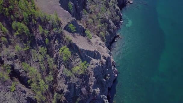 Baïkal Rive Lac Rochers Vue Aérienne Paysage — Video