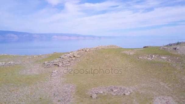 Prove Baikal Riva Del Lago Rocce Dalla Vista Aerea Paesaggio — Video Stock