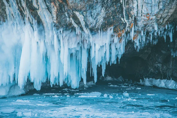 Grotte Glace Lac Baïkal Paysage Hivernal — Photo