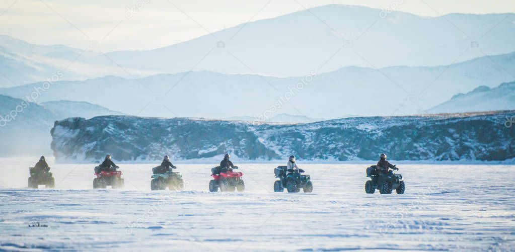 Quad bikers on the march. Travel. Tourism.