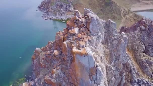 Prores Baikal Lake Shore Rocks Aerial View Landscape — Stock Video