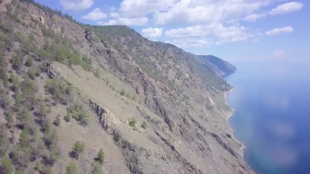 Prores Baikal Orilla Del Lago Rocas Desde Vista Aérea Paisaje — Vídeo de stock