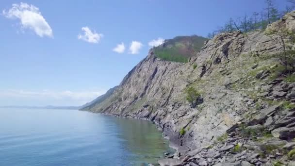 Prores Берег Озера Байкал Скалы Высоты Птичьего Полета Пейзаж — стоковое видео