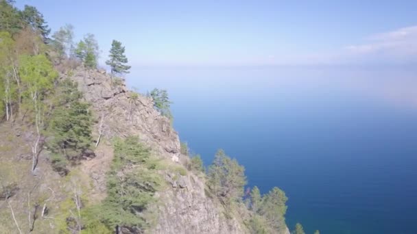 Prores Brzegu Jeziora Bajkał Skały Lotu Ptaka Krajobraz — Wideo stockowe