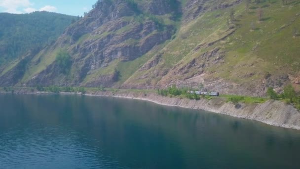 Prores Vintage Historiska Ånglok Passerar Genom Bergen Längs Stranden — Stockvideo