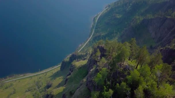 Prores Brzegu Jeziora Bajkał Skały Lotu Ptaka Krajobraz — Wideo stockowe