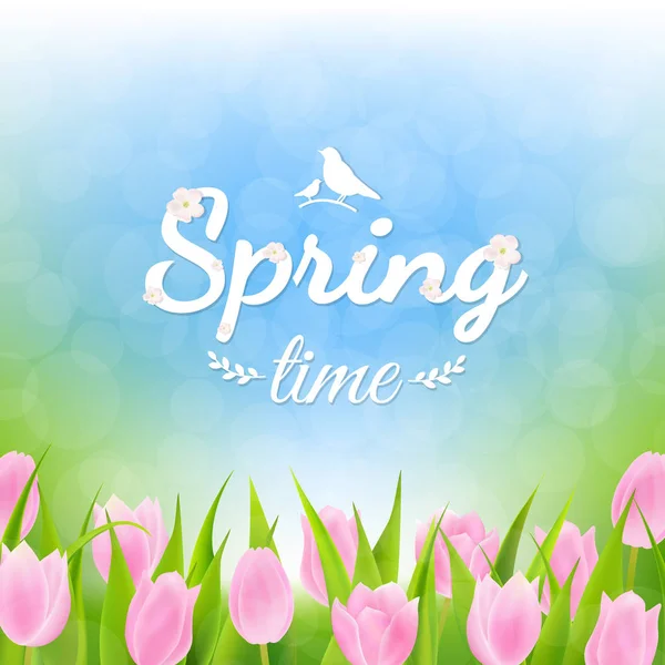 Frühlingspostkarte mit rosa Tulpen — Stockvektor
