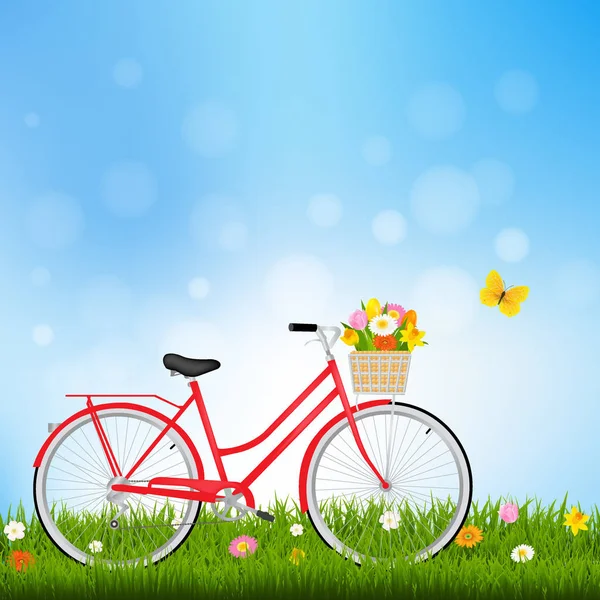 Olá Primavera com bicicleta — Vetor de Stock