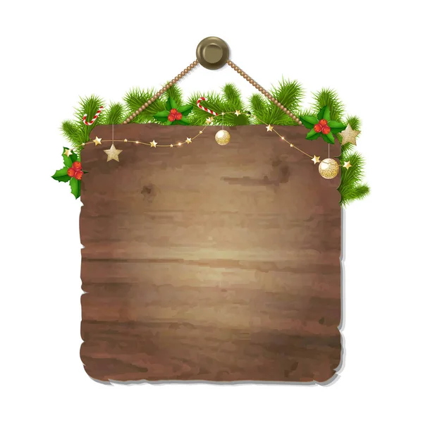 Placa de madeira com decorações — Vetor de Stock