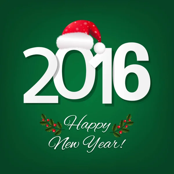 Šťastný nový rok karta s červeným Santa Hat — Stockový vektor