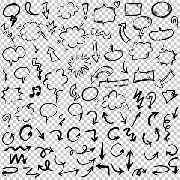 Flechas dibujadas a mano y burbujas de habla configuradas — Archivo Imágenes Vectoriales