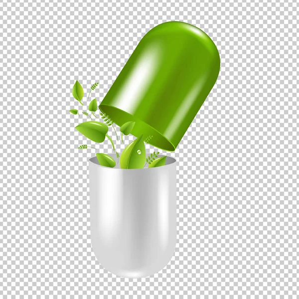 Pilule avec feuilles — Image vectorielle