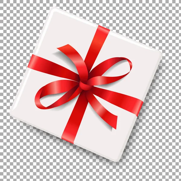 Coffret cadeau blanc avec arc rouge — Image vectorielle