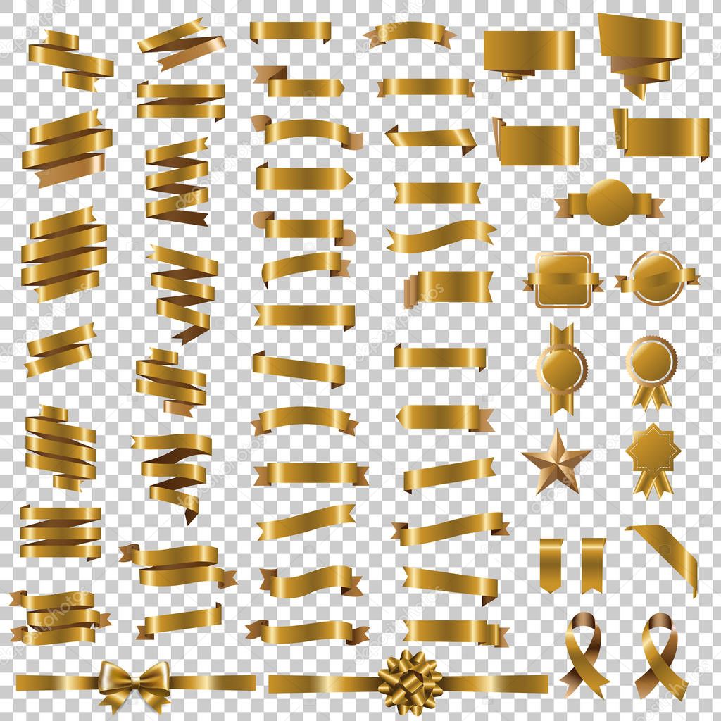 Golden Ribbon Set In Transparent Background