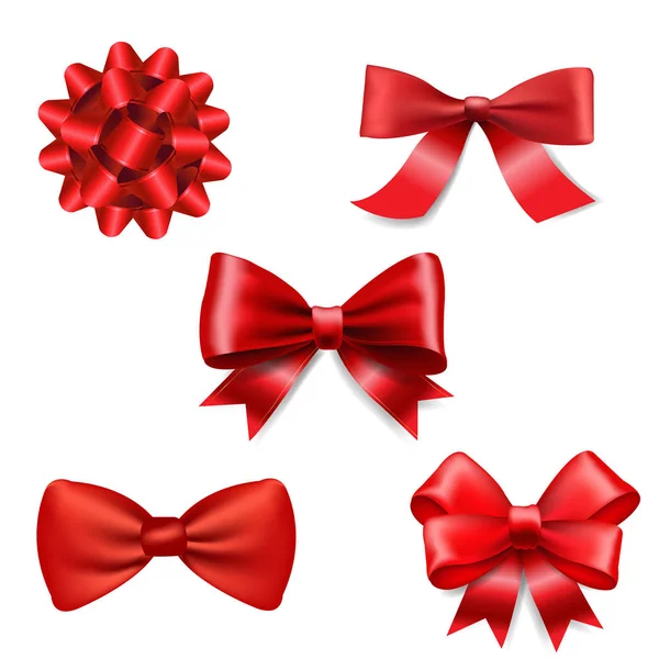 Red Ribbon Bow Set — Stock Vector