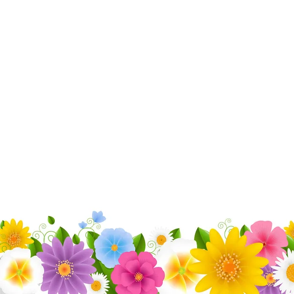 Blumen Rand Weißer Hintergrund Mit Gradientennetz Vektorillustration — Stockvektor