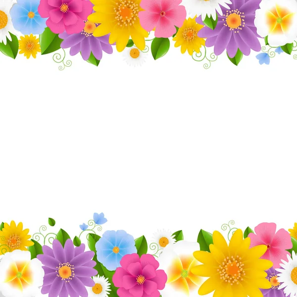 Blumen Rahmen Weißer Hintergrund Mit Gradientennetz Vektorillustration — Stockvektor