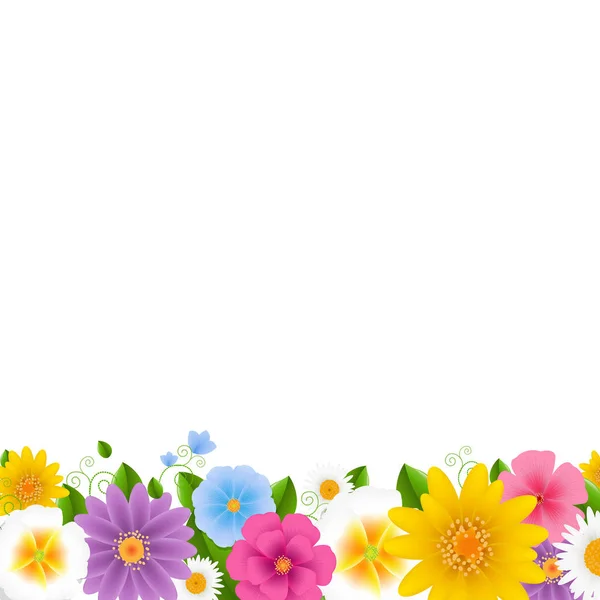 Flowers Border White Background With Gradient Mesh, Vector Illustration